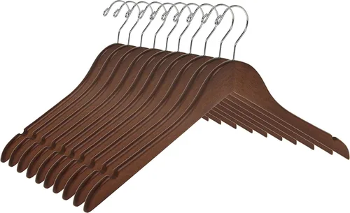 Miniatura 13 de Perchas de madera negra semicurvadas de calidad, paquete de 80 perchas de madera maciza con acabado liso con gancho giratorio, chaqueta, pantalón
