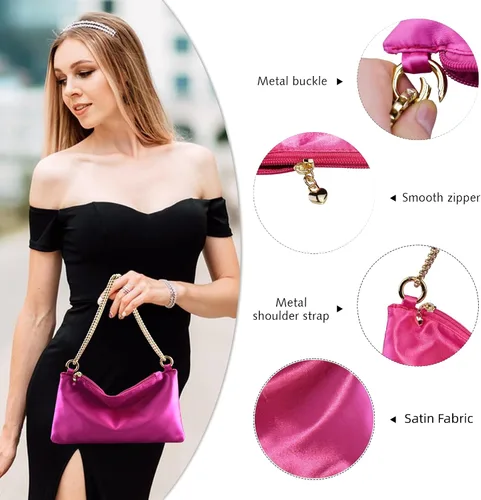 Miniatura 3 de FEICHANGHAO Bolso de noche de satén para mujer, bolso de hombro para boda, graduación, formal, bolso de mano para fiesta