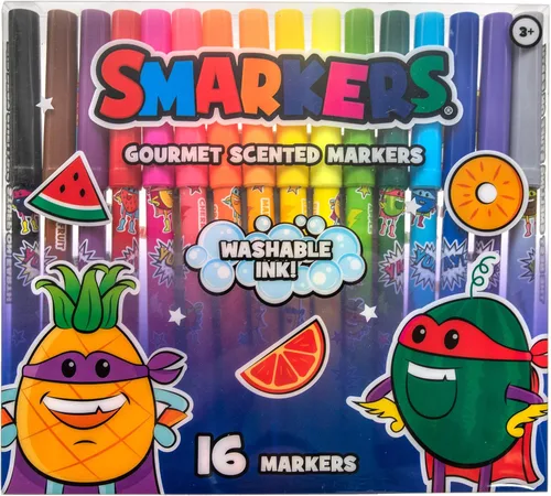 Smarkers - Marcadores perfumados gourmet patentados lavables, colores surtidos, punta de fieltro de punta estándar, 16 unidades