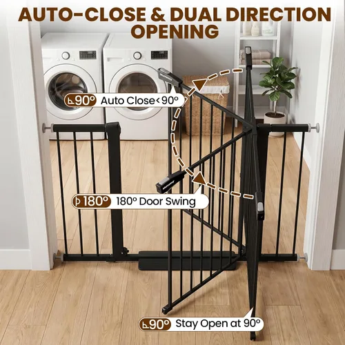 Miniatura 8 de Mumeasy Puerta de bebé de 29.7-46 pulgadas para escaleras, puerta de perro montada a presión para puertas, puerta de cierre automático a través