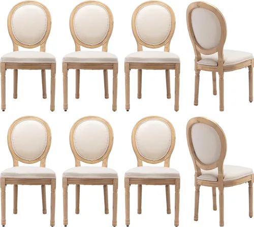 Miniatura 20 de Juego de 4 sillas de comedor francesas vintage, con respaldo redondo, tapizadas, de piel sintética, con ribete de cabeza de clavo y marco de madera