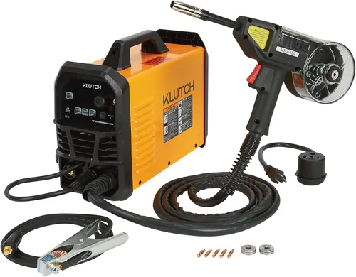 Klutch Soldador multiproceso MIG/Flux-Core de doble voltaje de 180 amperios con tecnología inversor, pantalla LCD y pistola de carrete, 120/240