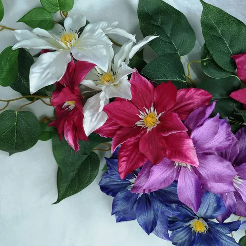 Miniatura 6 de Silk Clematis - Plantas artificiales de vid, 12 flores, 33 pulgadas, 4 unidades (crema)