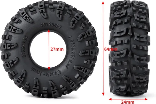 Miniatura 2 de Juego de 4 neumáticos de 1.0 pulgadas, neumáticos para terreno de barro de 2.520 x 0.945 in, de goma suave, compatibles con TRX4M AX24 Axial SCX24