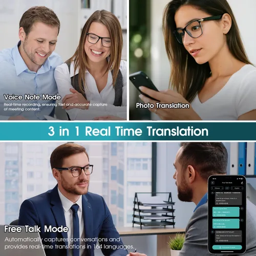 Miniatura 7 de Al - Lentes inteligentes para hombres y mujeres, lentes de traducción Bluetooth con 164 idiomas, lente de cambio de color, música y llamadas