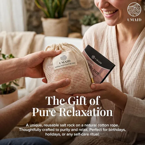Miniatura 6 de UMAID Roca de sal rosa del Himalaya para ducha y baño - Salt Buddy™ Piedra mineral colgante de 2 libras para relajación inspirada en el spa, cuidado