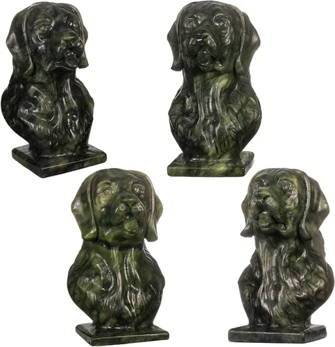 Miniatura 3 de Nupuyai Estatua de cabeza de perro de jade verde natural para decoración de oficina en casa, figura de animal tallada curativa, escultura