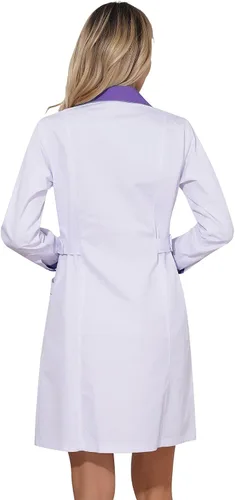 Miniatura 2 de CHICTRY Abrigo médico profesional de manga larga para mujer, con solapa de muesca, uniforme de enfermería