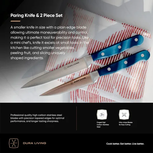 Miniatura 2 de DURA LIVING Cuchillo de pelar de 3.5 pulgadas, acero inoxidable esencial de alto carbono, afilado para afeitar, cuchillo de cocina pequeño Azul Real