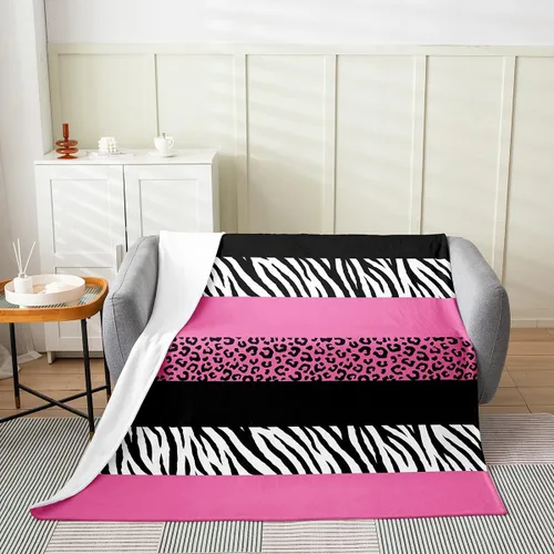 Miniatura 9 de Leopard Print Throw Blanket,40x50,African Wild Animal Skin Print Fleece Blanket for Teens Adults,Zebra Geometric Stripes Wildlife Tribal