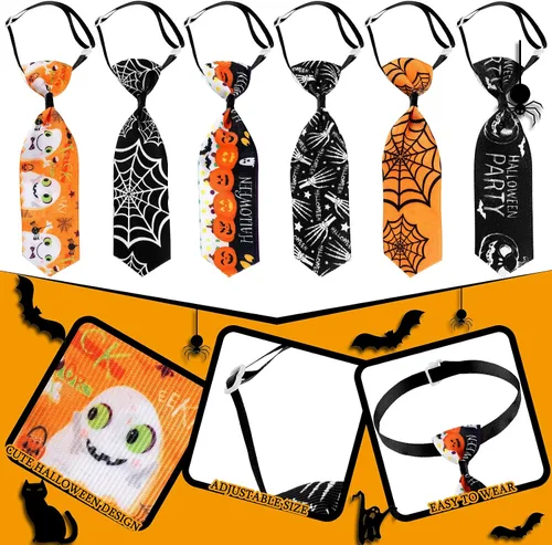 Miniatura 5 de Frienda 6 lazos de Halloween para perros pequeños, gatos, collares de perro de Halloween, ajustables, calavera, corbatas para mascotas, corbatas