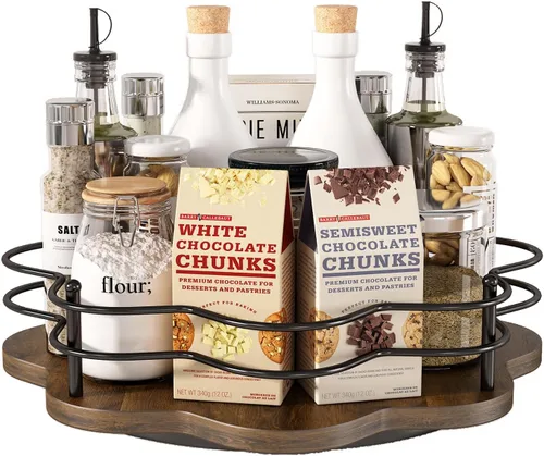 Miniatura 8 de Lazy Susan - Organizador giratorio de 12 pulgadas, organizador redondo de madera Lazy Susan y estante giratorio para especias para mesa de comedor