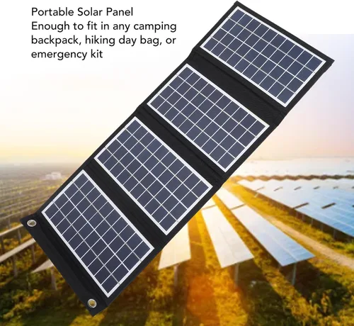 Miniatura 3 de Panel solar portátil, cargador de panel solar plegable de 30 W 5 V con salidas USB duales, panel solar a prueba de agua de 4 pliegues con 2 ganchos