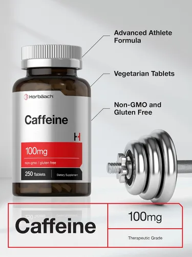 Miniatura 4 de Horbäach Píldoras de cafeína de 100 mg 250 tabletas Fórmula vegetariana Suplemento sin OMG, sin gluten