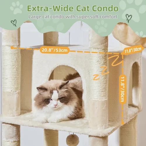 Miniatura 5 de Taoqimiao - Árbol para gatos de 71 pulgadas para gatos grandes de 20 libras +, 3 perchas gigantes, torre de árbol para gatos de varios niveles