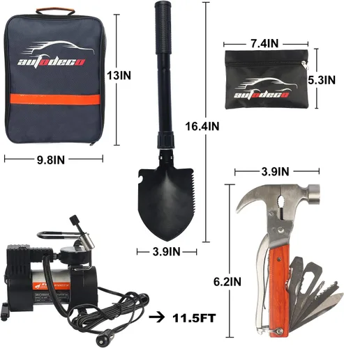 Miniatura 5 de Kit de emergencia para automóvil en carretera, resistente, de alta calidad, incluye cables de puente de 13 pies, compresor de aire portátil, correa