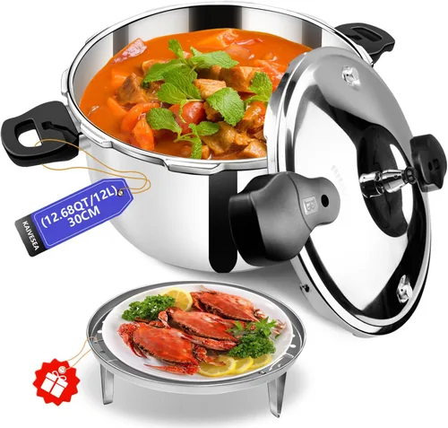 Miniatura 11 de Olla a presión de acero inoxidable de 6 cuartos de galón, resistente a presión de grado alimenticio 304 con válvula de seguridad y mango resistente