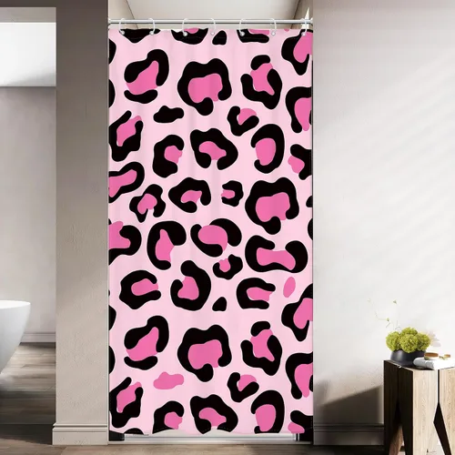Miniatura 3 de Riyidecor Cortina de Ducha con Estampado de Leopardo Negro y Rosa Cabina Pequeña RV Estrecha Linda Femenina Moderna Trendy Simple Guepardo 36Wx72H