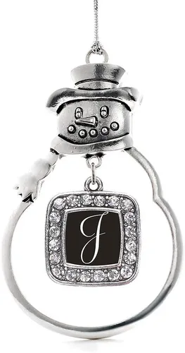 Miniatura 242 de Inspired Silver - Adorno de rodillo de reina - Adorno cuadrado de plata con muñeco de nieve con joyas de circonita cúbica