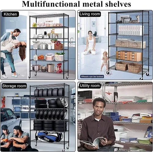 Miniatura 6 de Estante de almacenamiento de metal con capacidad de 6,000 libras, estante de metal de 6 niveles con ruedas 48 pulgadas de largo x 18 pulgadas