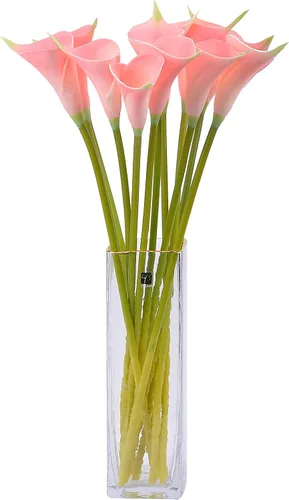 12 lirios artificiales de alcatraces de 20 pulgadas de largo para decoración del hogar, centros de mesa, boda, novia, ramo de bricolaje (rosa con
