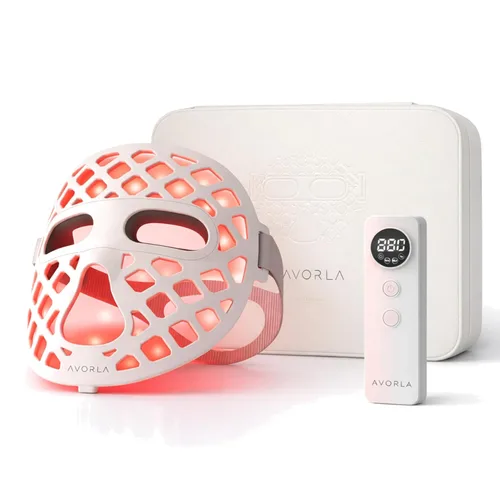 Avorla Máscara LED de belleza – Máscara facial de terapia de luz roja y luz infrarroja para arrugas – Luz azul para el acné – Longitud de onda
