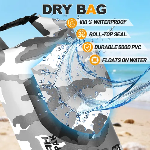 Miniatura 6 de Bolsa seca impermeable, 5L/10L/20L/30L/40L Mochila de almacenamiento ligera con funda para teléfono para mujeres y hombres, saco impermeable Gris