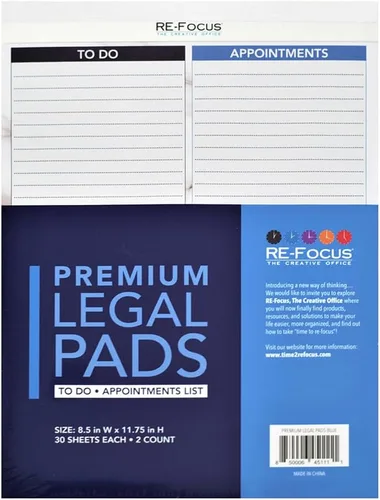 Bloc legal premium para tareas, notas y citas en azul. 2 unidades, 30 hojas desmontables cada una