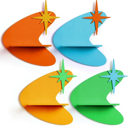 Miniatura 9 de Threehoney Mid-Century - Juego de 4 estantes flotantes coloridos de pared, estilo retro, Starburst, estantes montados en la pared, almacenamiento