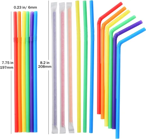 Miniatura 2 de ALINK 1000 unidades de pajitas de plástico flexibles y coloridas, envueltas individualmente, pajitas plegables desechables - 19,7 cm x 0,58 cm