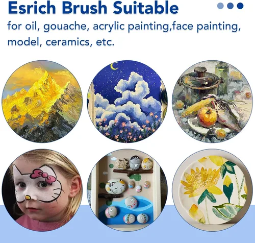 Miniatura 6 de Juego de pinceles de pintura ESRICH, 6 paquetes de 60 unidades, cerdas de pelo de nailon para pintura acrílica, pinceles de artista para pintura