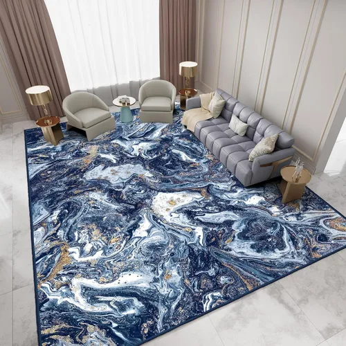GEMBED Alfombra de Área Lavable 5x7 - Alfombra Moderna de Estilo Artístico para Sala de Estar, Dormitorio, Comedor, Alfombra Suave de Pelo Bajo Azul