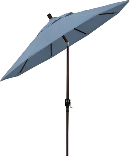 Miniatura 2 de California Umbrella Sombrilla redonda de aluminio de 7.5 pies, manivela elevadora, botón de inclinación, poste de bronce, Sunbrella Air Blue