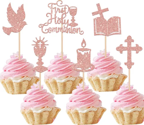Miniatura 9 de 1 pieza de decoración de pastel Dios bendiga con cruz de paloma y purpurina, para bautizo, primera comunión, celebración religiosa, baby shower