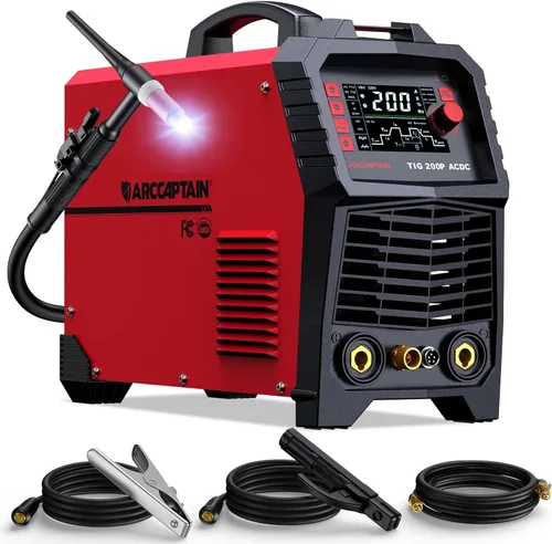 ARCCAPTAIN Soldador TIG AC/DC 200Amp con pulso, soldador TIG de aluminio 110V/220V, soldador TIG con onda cuadrada/triangular/stick/MMA/punto 7 en 1