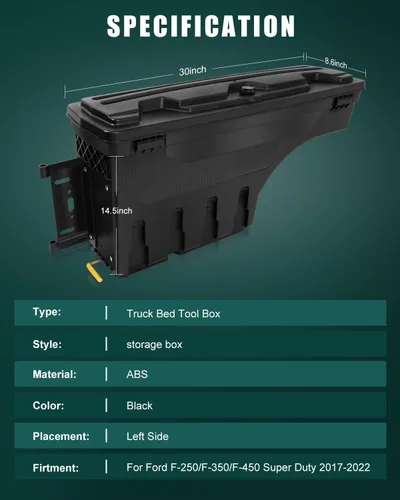 Miniatura 2 de SCITOO Cerradura y llaves caja de almacenamiento de caja de camión Tits para Ford para F-250 Super Duty para F-350 Super Duty 2017-2022 lado derecho