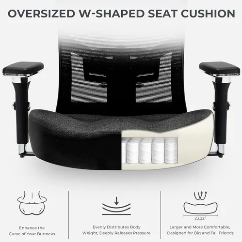 Miniatura 4 de Silla de oficina grande y alta de 500 libras, silla de escritorio ergonómica de malla de gran tamaño, silla de computadora de respaldo alto