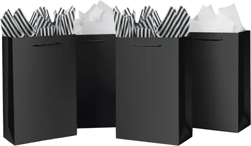 Miniatura 10 de SHIPKEY Paquete de 10 bolsas de regalo pequeñas Bolsa de regalo negra de 6x2.5x8 pulgadas, bolsas de papel para hombres, bolsa de recuerdo