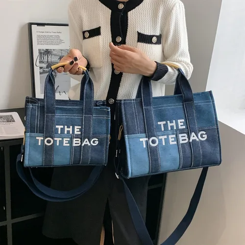 Miniatura 2 de Bolso de mano para mujer, bolso de mano con cremallera, lona, piel sintética, bolso cruzado de mezclilla, bolso de hombro para oficina, viajes