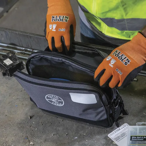 Miniatura 5 de Klein Tools Bolsa de herramientas, compartimentos dobles, organizador de bolsas de herramientas de alta resistencia, bolsa multiusos Gris