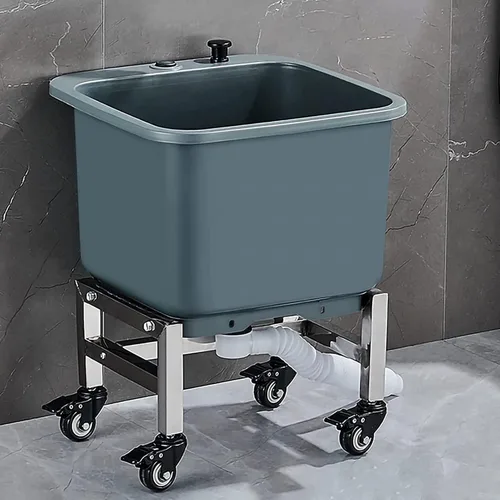 Miniatura 9 de Fregadero de fregona de piso con rodillo, lavabo de servicio de trapeador comercial, fregaderos de cocina de un solo tazón, tinas grandes de pie