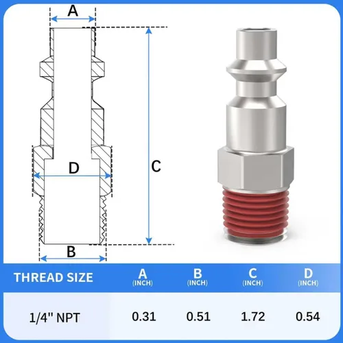 Miniatura 2 de ChillWaves Enchufe de aire industrial, enchufes neumáticos macho NPT de 1/4", accesorios para compresores de aire (paquete de 15)