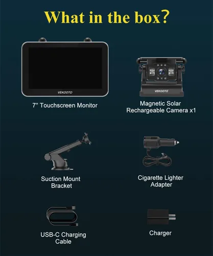 Miniatura 7 de VEKOOTO VK7 Pro - Cámara magnética solar inalámbrica de respaldo, monitor de pantalla táctil IPS de 7 pulgadas, HD1080P, sin cableado, sistema