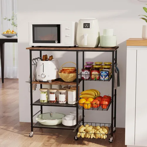 Miniatura 15 de HapiRm - Carrito rodante de cocina con microondas de 4 niveles - Soporte de mesa para microondas con cestas extraíbles, estante de almacenamiento