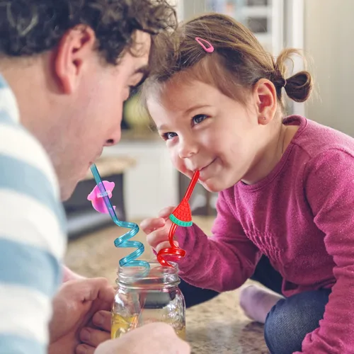 Miniatura 7 de 24 pajitas de plástico para beber para fiestas de cumpleaños, 8 diseños de Pop Fidget ideales para suministros de fiesta pop con 2 cepillos