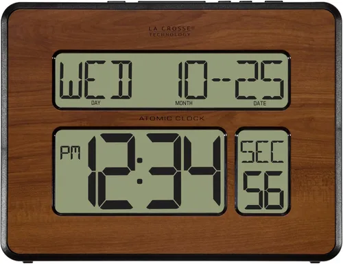 Miniatura 2 de La Crosse Technology 513-1419-WA-INT Reloj con calendario digital completo atómico, grande, nogal, 9.84 pulgadas de largo x 1.14 pulgadas de ancho x