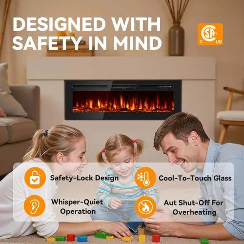 Miniatura 3 de Chimenea eléctrica de 60 pulgadas empotrada en la pared y montada en la pared, calentador lineal ultrafino de 750/1500 W con llama realista