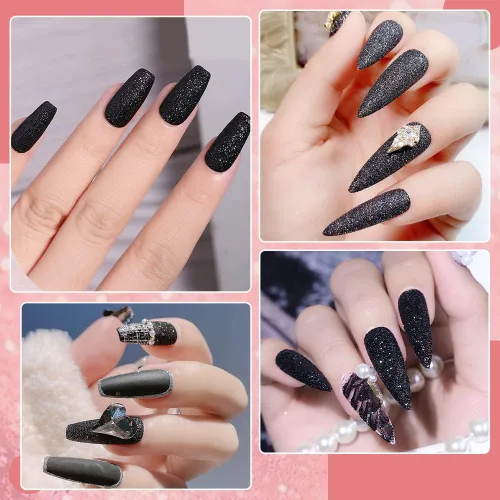 Miniatura 2 de Polvo de purpurina para uñas de 0.18 oz, polvo negro, polvo de diamante, arena, efecto de azúcar, polvo de inmersión, superfino, capa de caramelo