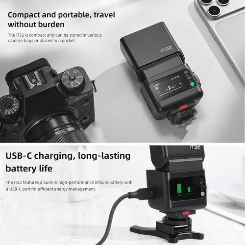 Miniatura 10 de Godox iT32 TTL HSS Flash para Canon con disparador X5-C, 1/80000s HSS 2.4G kit inalámbrico fuera de la cámara, liberación rápida magnética y USB-C