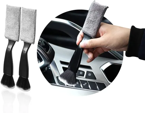 Miniatura 8 de Ziciner 2 cepillos de doble cabezal para limpieza de coche, cepillos suaves para detalles de plumero interior de automóvil, pantalla universal